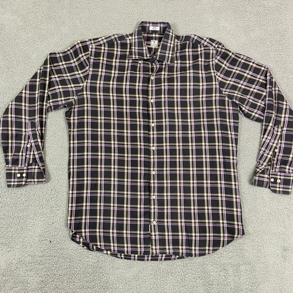 Peter Millar Button Down Shirt Mens Large Blue Black Plaid Long Sleeve‎